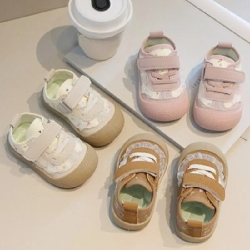 Baby Toddler Floral Girls' Shoe Autumn New Soft Flat Soled Casual Sports Shoes Versatile Stylish Children's Walking Canvas Shoes