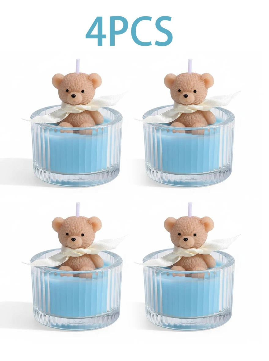 Scented Luxury Teddy Bear Soy Candle in Glass Jar with Ribbon, Creamy Pastel Gifts for Women, Bridal Shower & Holiday Favors