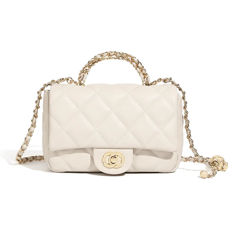Paris-Inspired Quilted Top-Handle Handbag Women's Chain Strap Shoulder Purse Luxury Designer Crossbody Bag for Women 2025