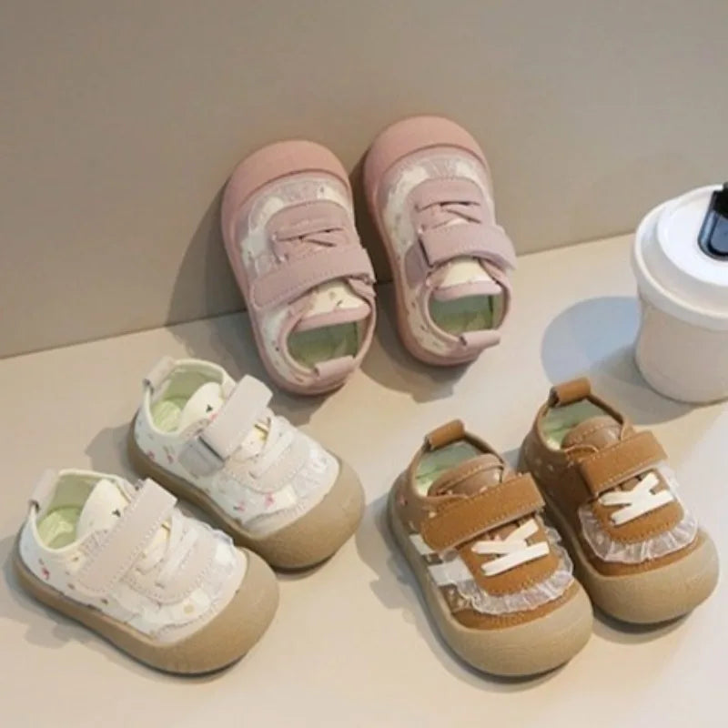 Baby Toddler Floral Girls' Shoe Autumn New Soft Flat Soled Casual Sports Shoes Versatile Stylish Children's Walking Canvas Shoes