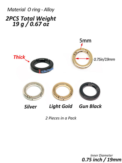 2Pcs Thick O Ring for Purse Strap Spring Rings 1/1.25/1.5 Inch Diameter Handbag And Key Accessory Holder Light Gold/Silver