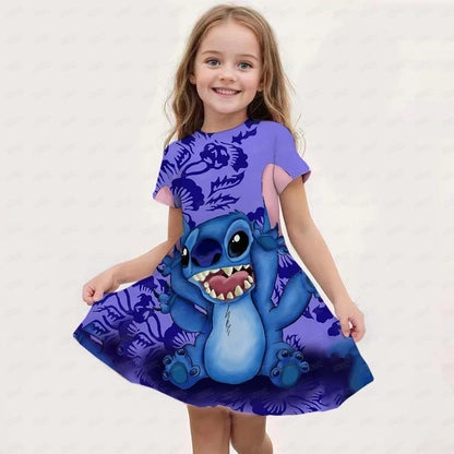 2025 Stitch Dress For Girls Children's Sleep Baby Summer Clothes StrayKids 3d Print Skirt Original Clothing Short-Sleeved Skirt
