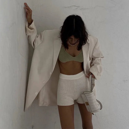 Women's Tight Shorts High-waisted Bottoming Knitted Pants Summer Fitness Running Sports Shorts Casual Shorts Yoga Pants Gift