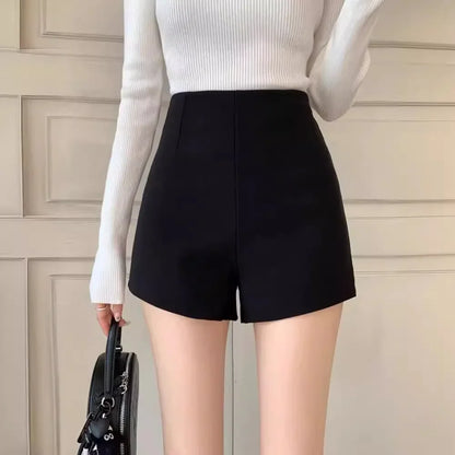 Winter High Waist Women's Fleece Lined Boot Cut Shorts Base Layer Thermal Pants Black Autumn Winter Shorties Slimming Effect