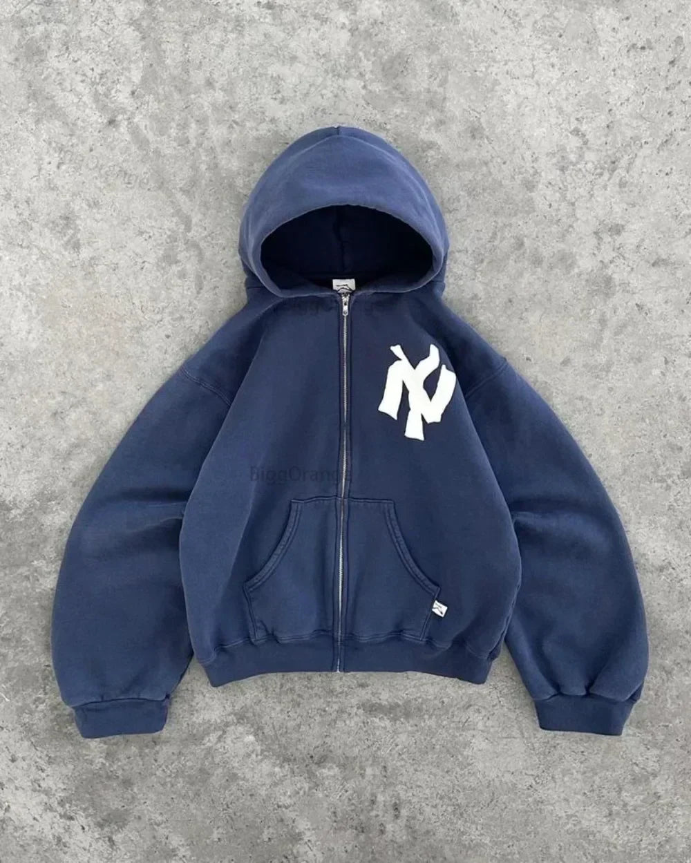 Y2K Harajuku Blue Fashion Letter Pattern Printed Hooded Sweatshirt Men And Women Trend Hip-Hop Casual Loose Zipper Sweatshirt