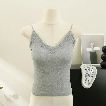 Fashion Breathable Lace Camisole Strap Bra Solid Color Summer Top Wire-Free Sexy Style Bottoming Shirt