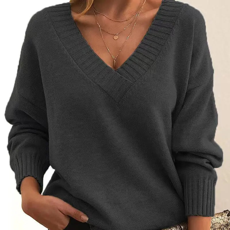 2025 Fall Winter New Fashion Women's Sweater Loose-Fit V-Neck Casual Pullover Knit Tops Y2k Clothing
