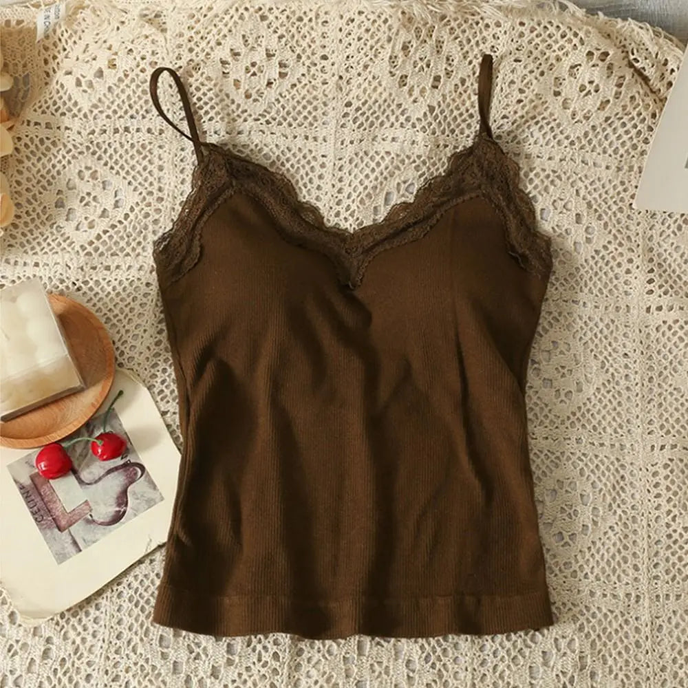 Fashion Breathable Lace Camisole Strap Bra Solid Color Summer Top Wire-Free Sexy Style Bottoming Shirt