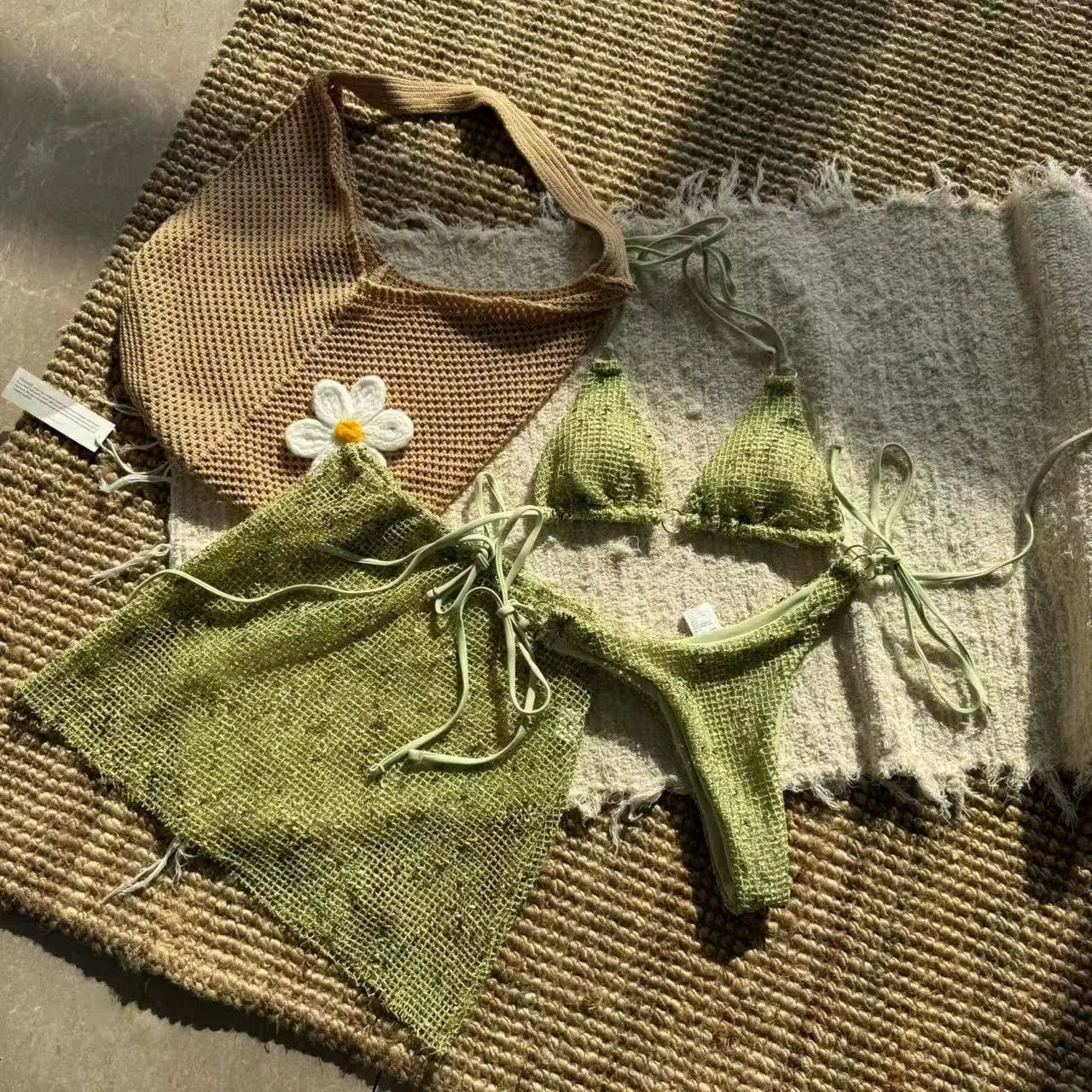 Shiny White Bikini Set 2025 Women's push up cover up 3 Piece Swimsuit Mesh Beach Skirt Thong Metal Ring Swimwear Bathing Suit