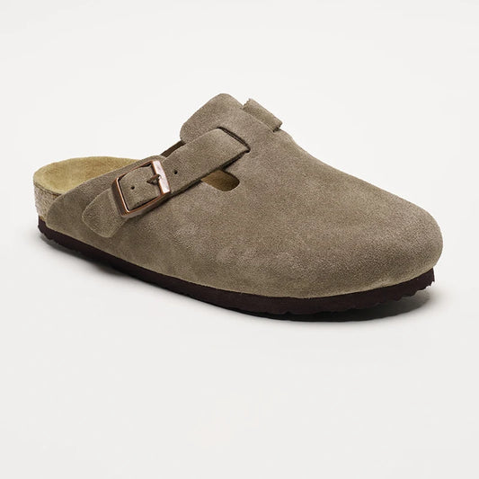 Birks Boston Soft Footbed Clogs - Women's Cow Suede Closed-Toe Slides |   Unisex Retro Casual Slippers