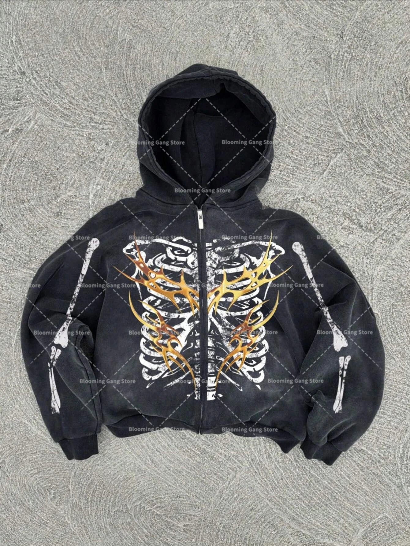 New Y2K American hip-hop retro monogrammed printed hoodie men clothing streetwear Harajuku jacket Gothic casual zip up hoodies