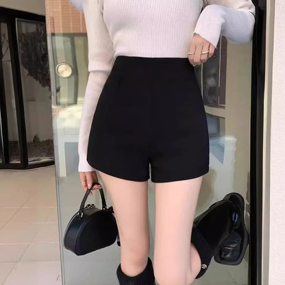 Winter High Waist Women's Fleece Lined Boot Cut Shorts Base Layer Thermal Pants Black Autumn Winter Shorties Slimming Effect