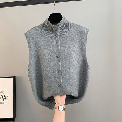 Knitted Vest for Women Solid Color Half Turtleneck Twist Sleeveless Cardigan Fashion Double Sided Wear Loose Waistcoat Knitwear