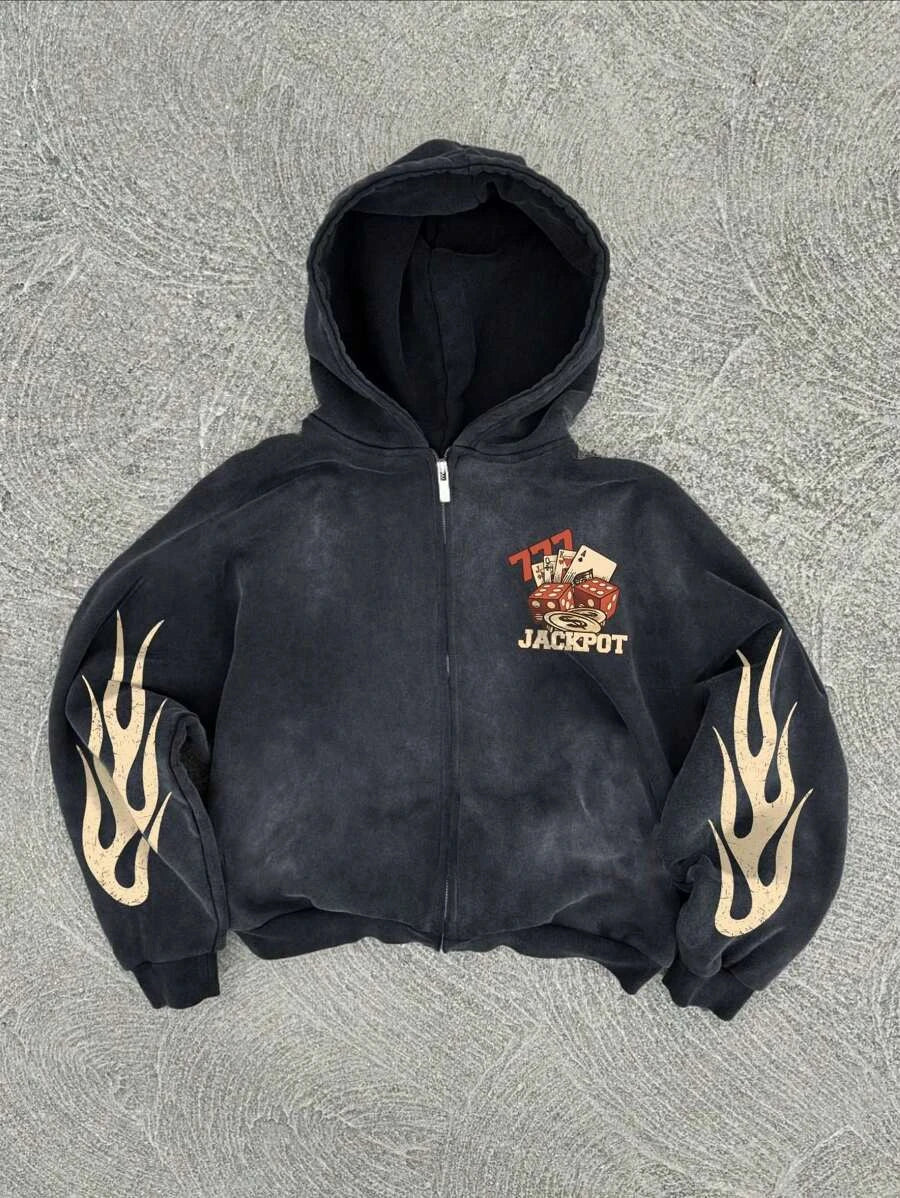 New Y2K American hip-hop retro monogrammed printed hoodie men clothing streetwear Harajuku jacket Gothic casual zip up hoodies