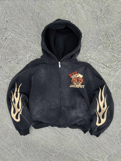 New Y2K American hip-hop retro monogrammed printed hoodie men clothing streetwear Harajuku jacket Gothic casual zip up hoodies