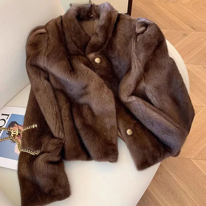 Women's Luxury Vintage Plush Faux Fur Coat Eco-Friendly Mink Style Integrated Winter Outerwear Elegant Warm Jacket