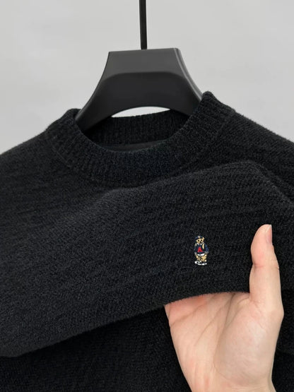 Fashion high-end brand knitted round neck sweater pullover new trend cartoon little bear embroidery comfort warm casual men wear