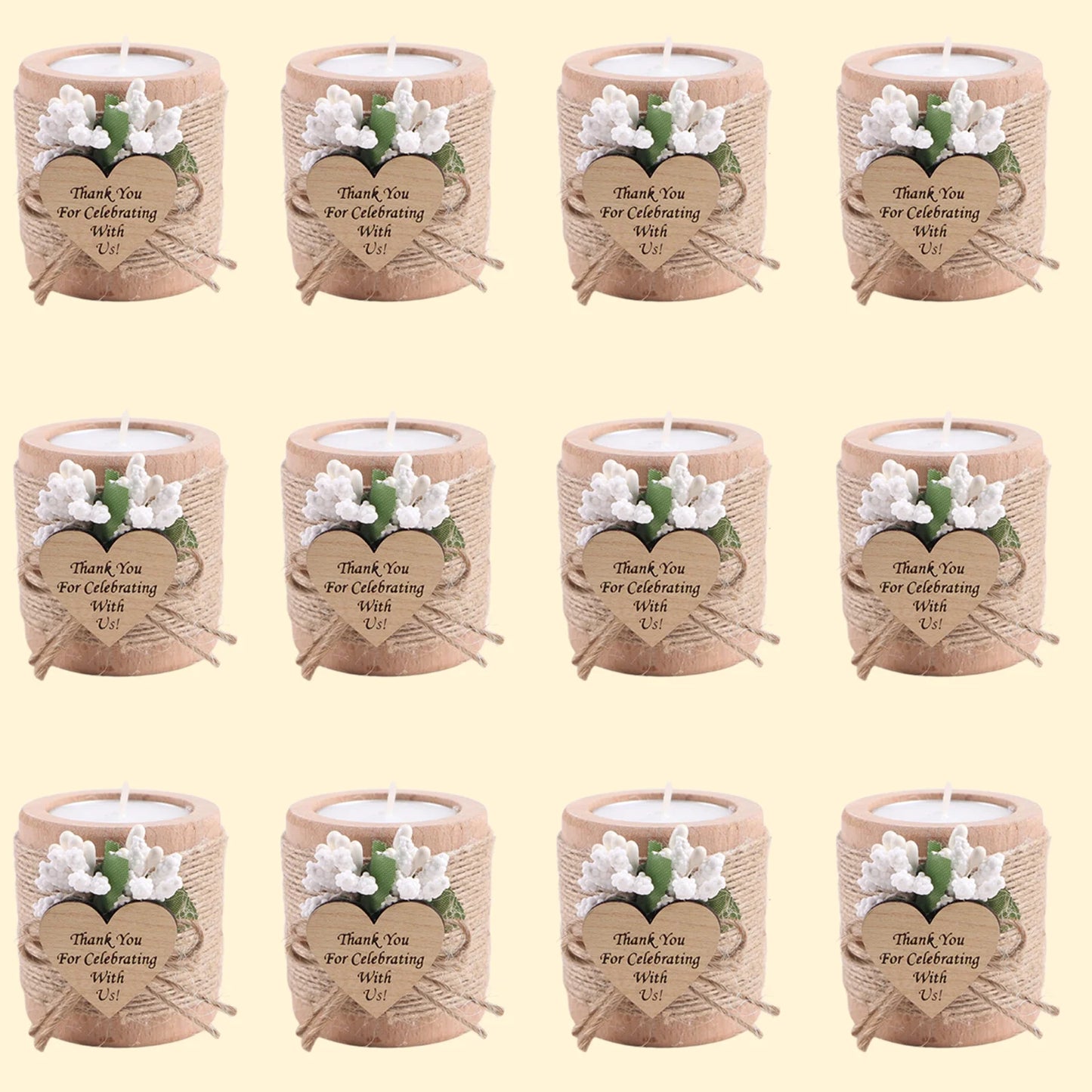 6/12/24PCS Guest Gift Candle for Wedding Wooden Tealight Candle Holders Bridal Shower Thank You Gifts for Baby Shower