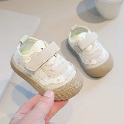 Baby Toddler Floral Girls' Shoe Autumn New Soft Flat Soled Casual Sports Shoes Versatile Stylish Children's Walking Canvas Shoes