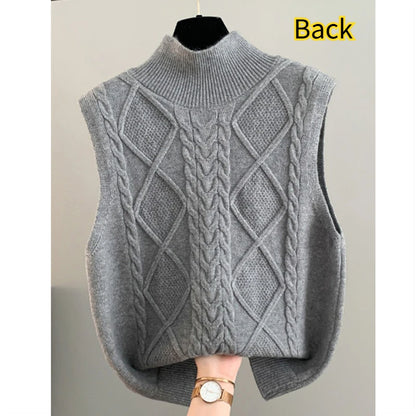 Knitted Vest for Women Solid Color Half Turtleneck Twist Sleeveless Cardigan Fashion Double Sided Wear Loose Waistcoat Knitwear