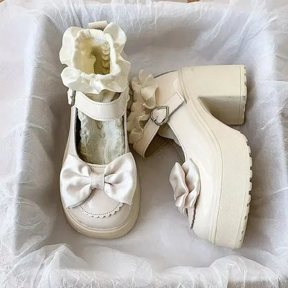 Princess Style Thick Heel Mary Jane Shoes for Women Size 34 Casual round Toe PU Leather Comfortable Breathable Adhesive Back