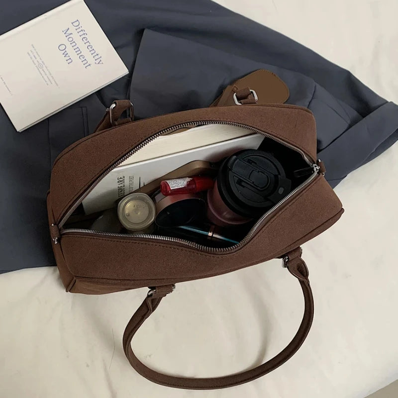 Big Size Women Bowling Bags Suede Pure Color Large Capacity Shoulder Crossbody Bag With Long Strap 2025 Luxury Designer Handbags