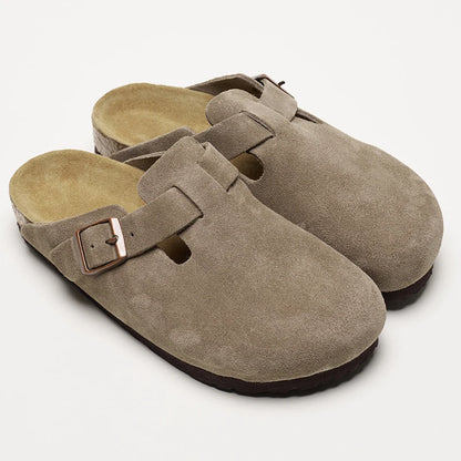 Birks Boston Soft Footbed Clogs - Women's Cow Suede Closed-Toe Slides |   Unisex Retro Casual Slippers