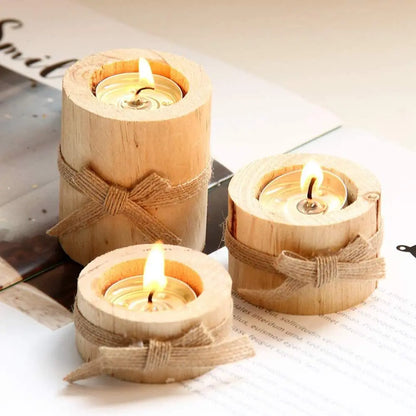 3 PCS Wood Tea Light Candle Holders Tealight Candlestick Home Table Candle Centerpiece for Wedding Christmas Party Decor