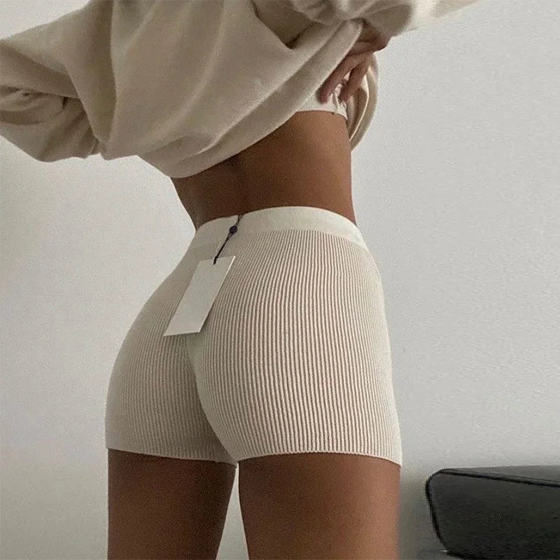Summer Knit Shorts Cotton White Women Casual Mini Black Sexy High Waist Ribbed Streetwear Basic Biker Shorts High Stretched