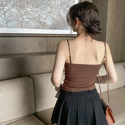 Fashion Breathable Lace Camisole Strap Bra Solid Color Summer Top Wire-Free Sexy Style Bottoming Shirt