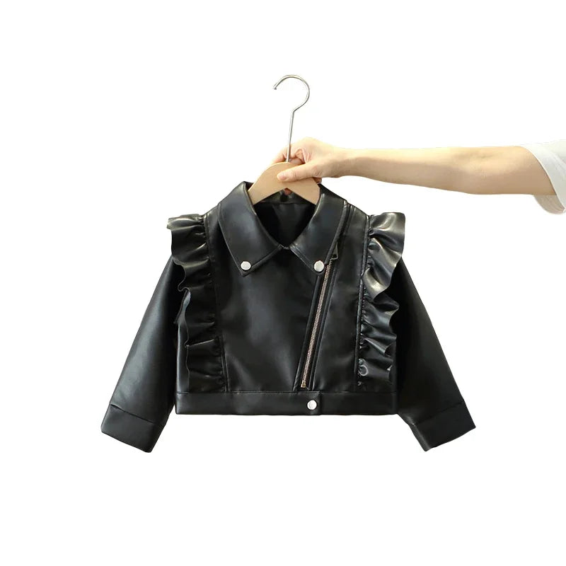 Girls Leather Jackets Children Kids Classics Handsome Pu Outerwear  2025 New Teenager Zipper Fly Coats Spring Autumn