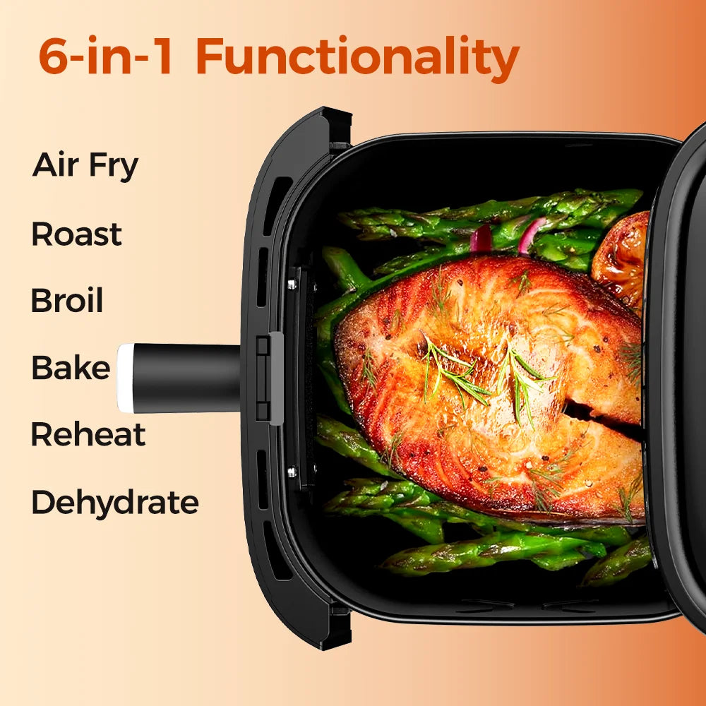 Patbrela 5.5L Air Fryer 8-in-1 Electric Hot Oven with Digital LED Screen Visible Window Max 200°C 1350W New Black Non-fat fryer