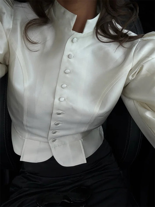 Tossy Autumn Satin Fashion Shirts Top For Women Patchwork Commute Solid Elegant Long Sleeve Cropped Cardigan Female Shirts Top