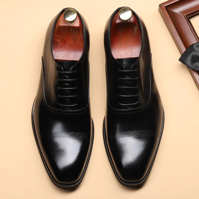 New Fashion Comfortable Black/Coffee Genuine Leather Lace-up Pointed Toe Flat Man Casual Classic Gentleman Shoes