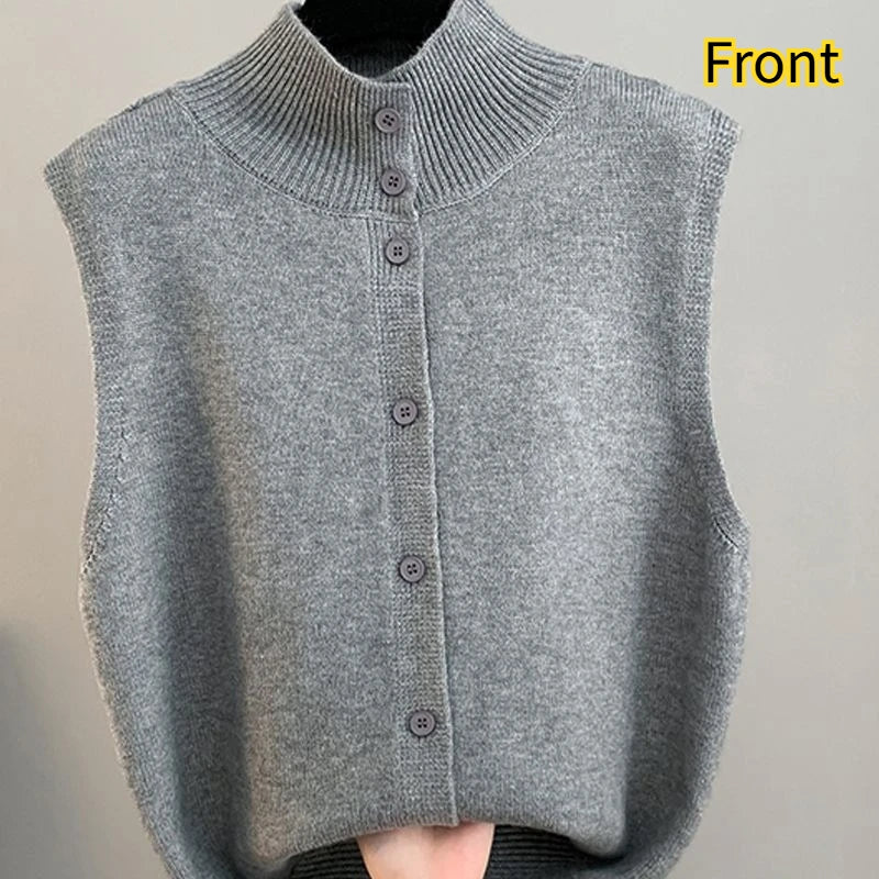 Knitted Vest for Women Solid Color Half Turtleneck Twist Sleeveless Cardigan Fashion Double Sided Wear Loose Waistcoat Knitwear