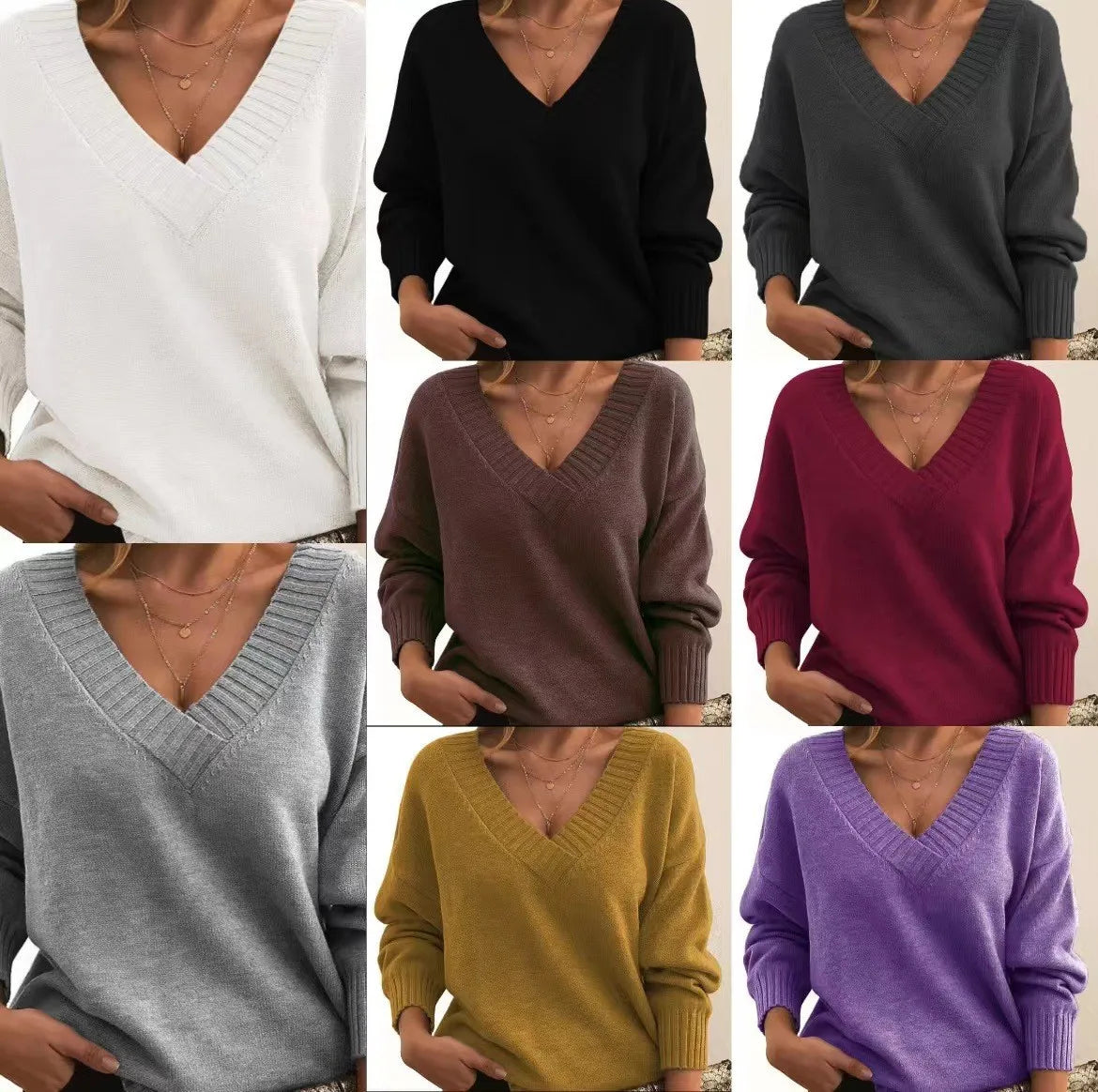 2025 Fall Winter New Fashion Women's Sweater Loose-Fit V-Neck Casual Pullover Knit Tops Y2k Clothing