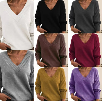 2025 Fall Winter New Fashion Women's Sweater Loose-Fit V-Neck Casual Pullover Knit Tops Y2k Clothing