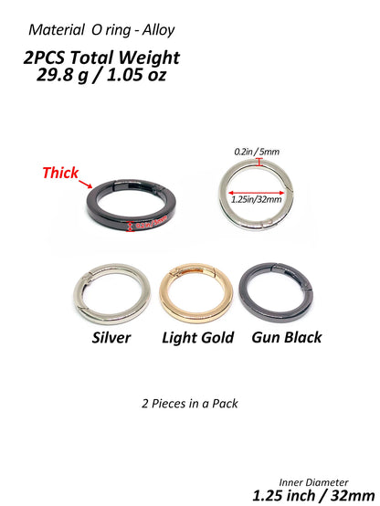 2Pcs Thick O Ring for Purse Strap Spring Rings 1/1.25/1.5 Inch Diameter Handbag And Key Accessory Holder Light Gold/Silver