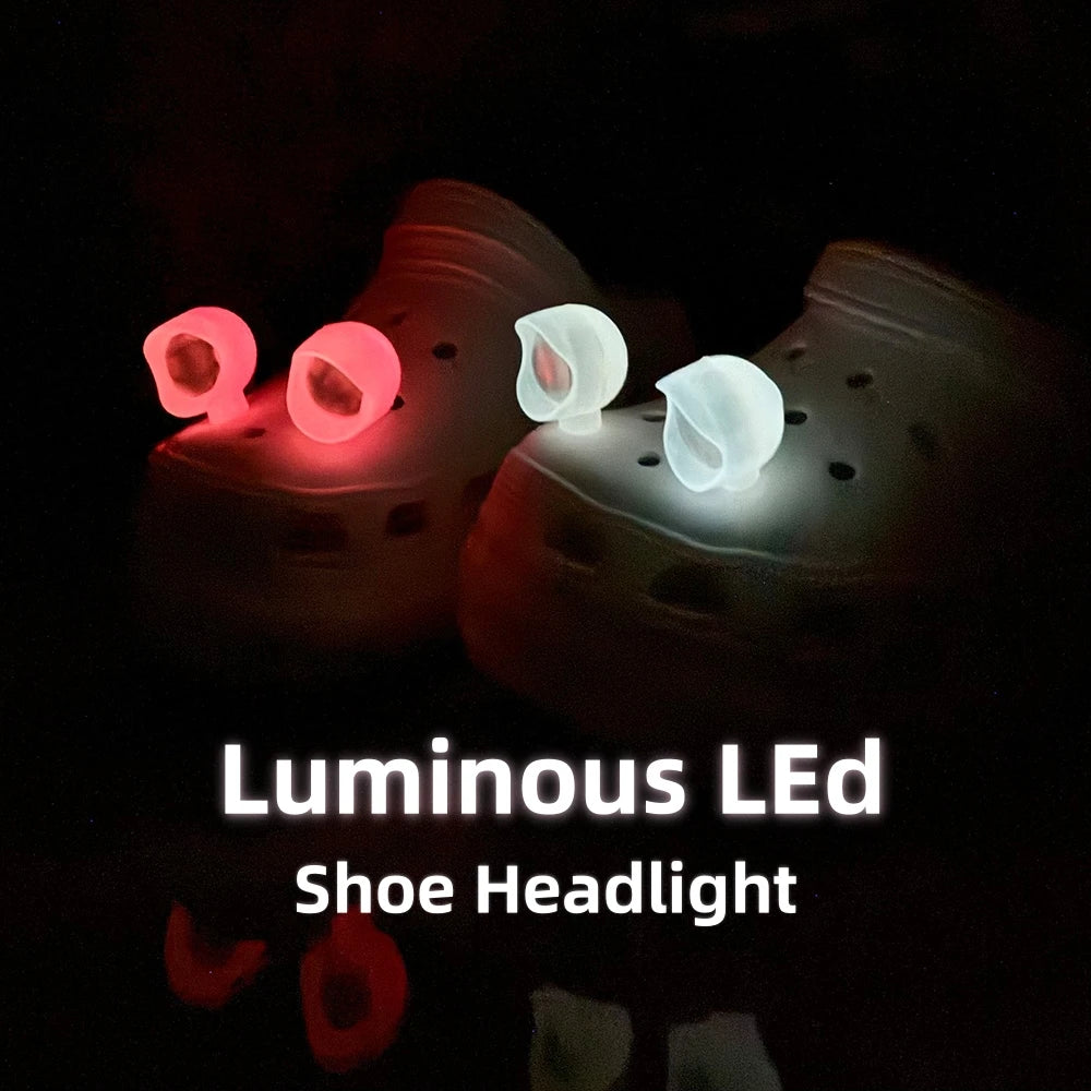 2pcs LED Shoe Lights - Glow in Dark Safety Charms for Night Cycling, Hiking & Cave Camping Accessories