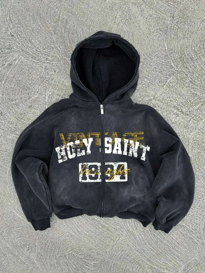 New Y2K American hip-hop retro monogrammed printed hoodie men clothing streetwear Harajuku jacket Gothic casual zip up hoodies