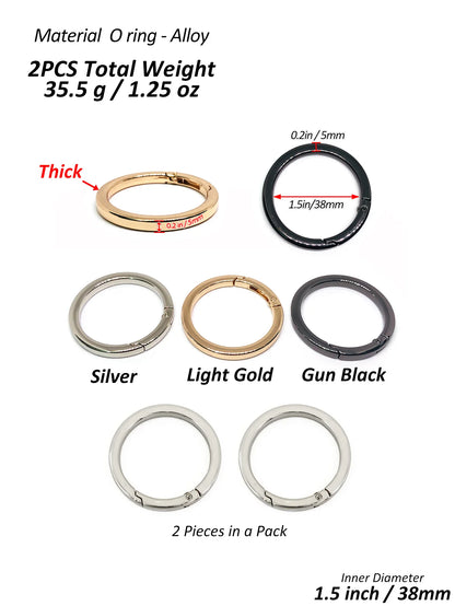 2Pcs Thick O Ring for Purse Strap Spring Rings 1/1.25/1.5 Inch Diameter Handbag And Key Accessory Holder Light Gold/Silver