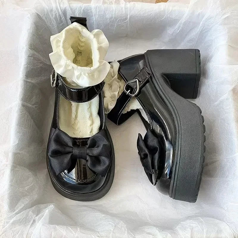 Princess Style Thick Heel Mary Jane Shoes for Women Size 34 Casual round Toe PU Leather Comfortable Breathable Adhesive Back
