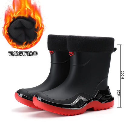Trendy Men's Medium and Short Tube Rain Boots Outdoor Sports Rubber Shoes Thickened Widened Non-slip Comfortable Rain Boots New
