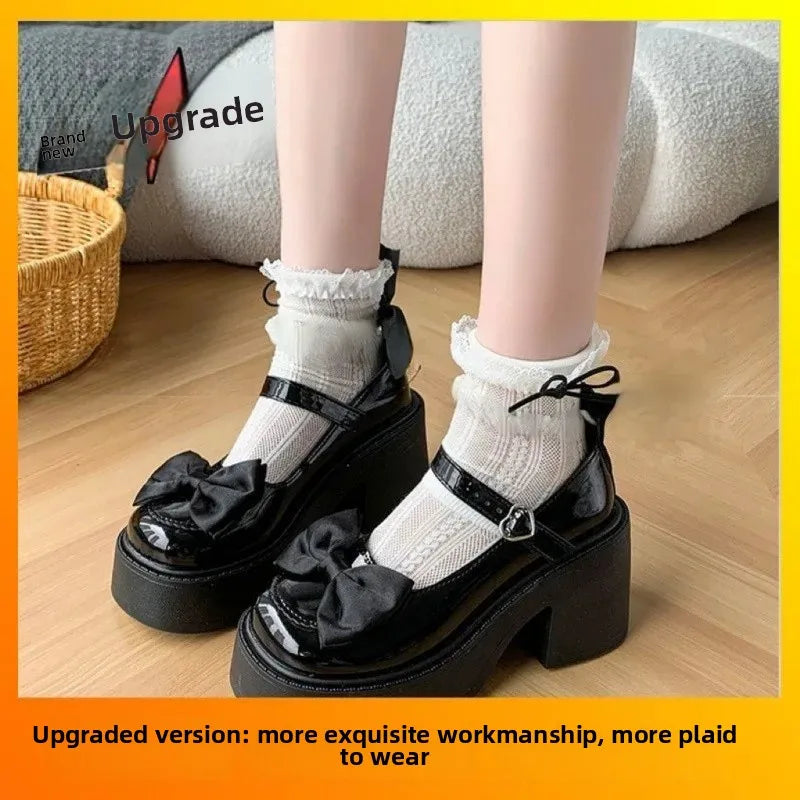 Princess Style Thick Heel Mary Jane Shoes for Women Size 34 Casual round Toe PU Leather Comfortable Breathable Adhesive Back