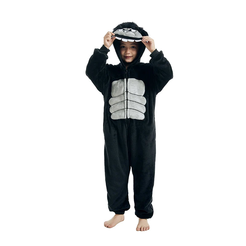 Kigurumi Girls Boys Cartoon Sleepwear Kids Children Cute King Kong Onesies Animal Flannel Pajamas For Christmas Halloween Party
