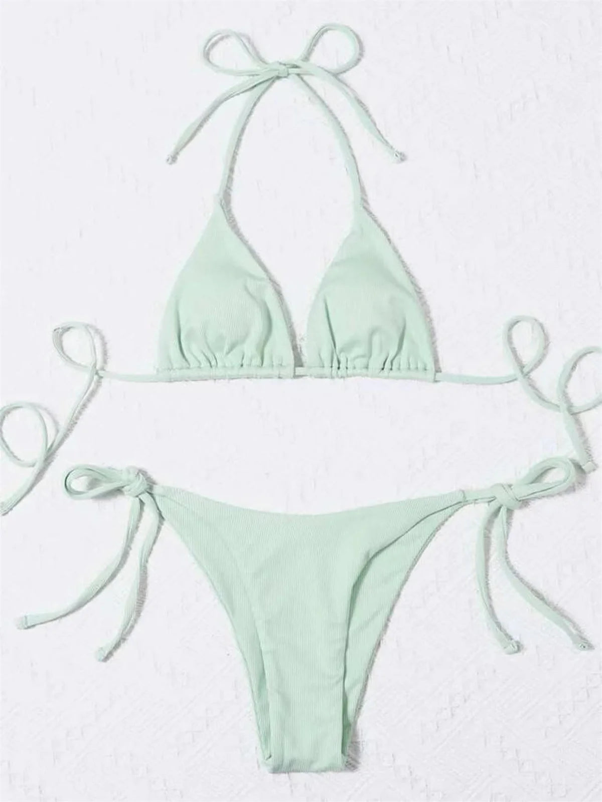 Sexy Brown Bikini 2025 Women Solid Red Halter Push Up Bra Tie Side Triangle Swimsuit Summer Bathing Suit Lace Up Micro Swimwear