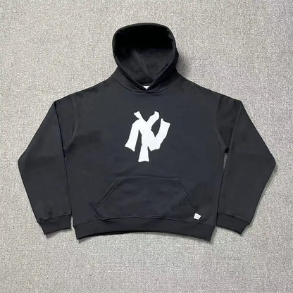 Y2K Harajuku Blue Fashion Letter Pattern Printed Hooded Sweatshirt Men And Women Trend Hip-Hop Casual Loose Zipper Sweatshirt