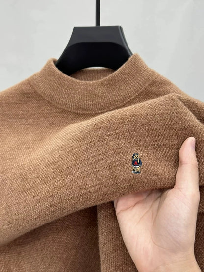 Fashion high-end brand knitted round neck sweater pullover new trend cartoon little bear embroidery comfort warm casual men wear