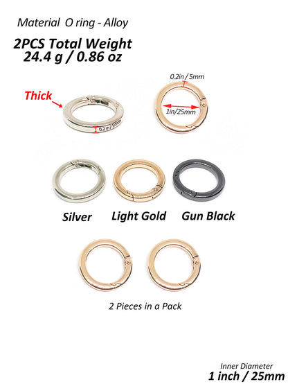 2Pcs Thick O Ring for Purse Strap Spring Rings 1/1.25/1.5 Inch Diameter Handbag And Key Accessory Holder Light Gold/Silver