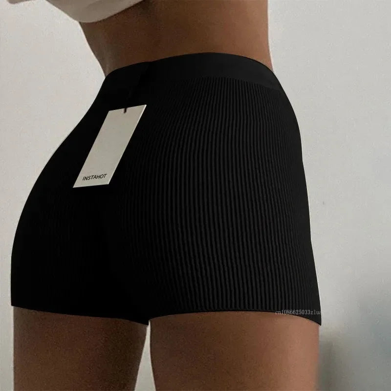 Summer Knitted Cotton Shorts Women Casual Yoga Mini Sexy  Mide-rise Ribber Streetwear Basic Biker High Stretched Shorts